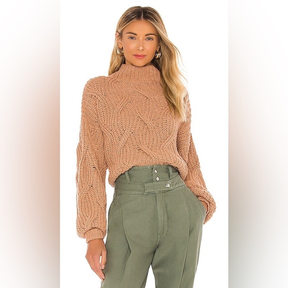Free People Seasons Change Sweater In Almond Mock Neck Cable Knit - Picture 3 of 10